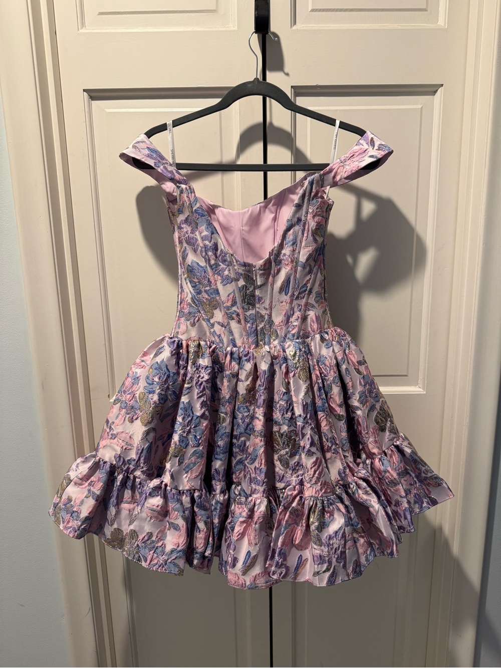 Sherri Hill 57365 Pink Lilac Floral Off-Shoulder Party Dress - Picture 2 of 5